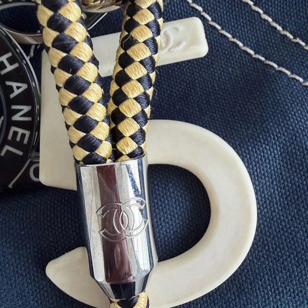 CHANEL Navy Quilted Canvas Shoulder Tote with Gold Chain Handles